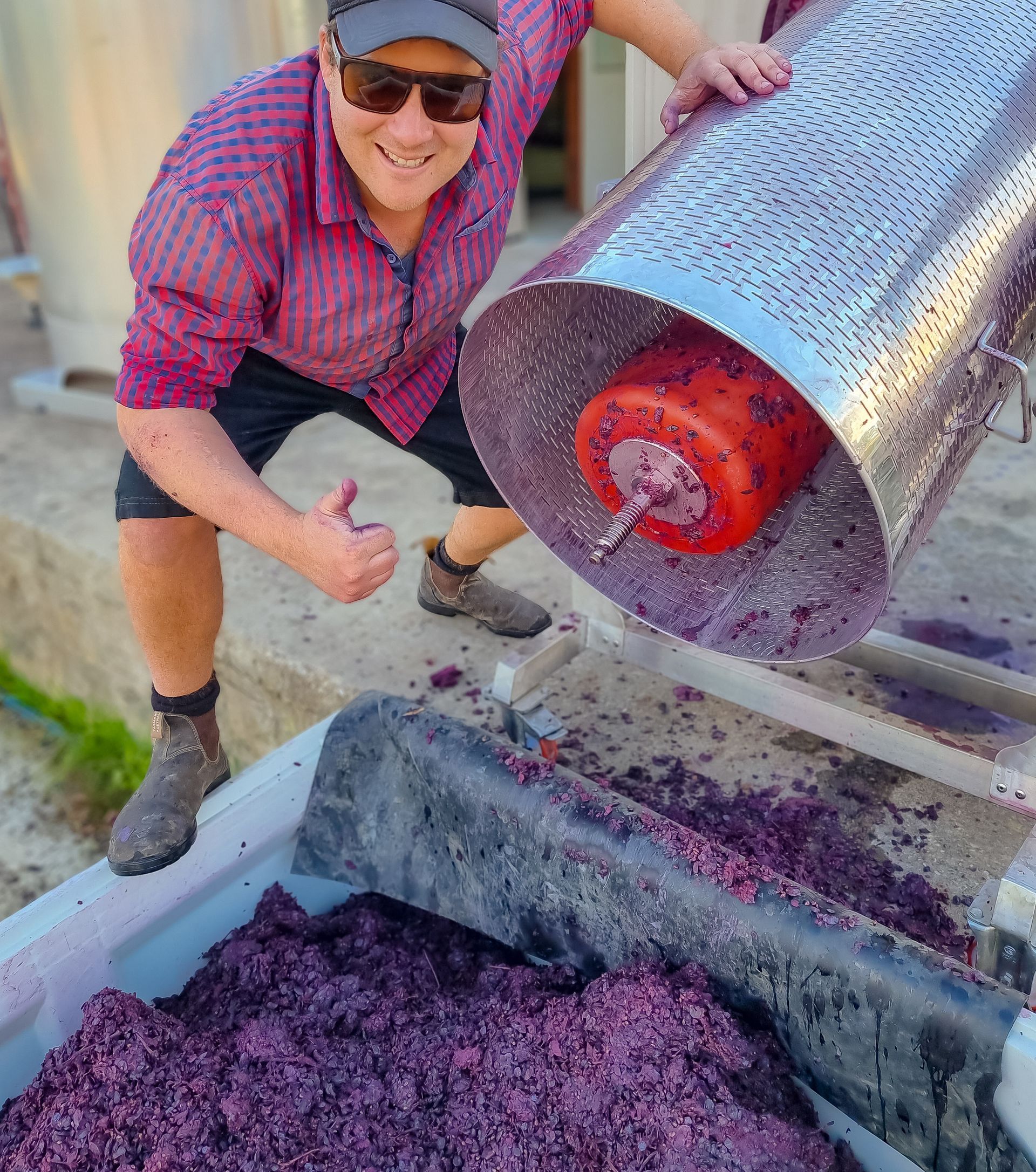 Scott giving a thumbs up with our wine press