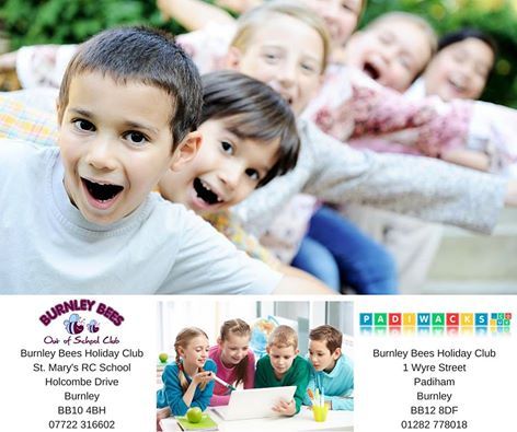 Burnley Bees Holiday club advert showing a line of excited children