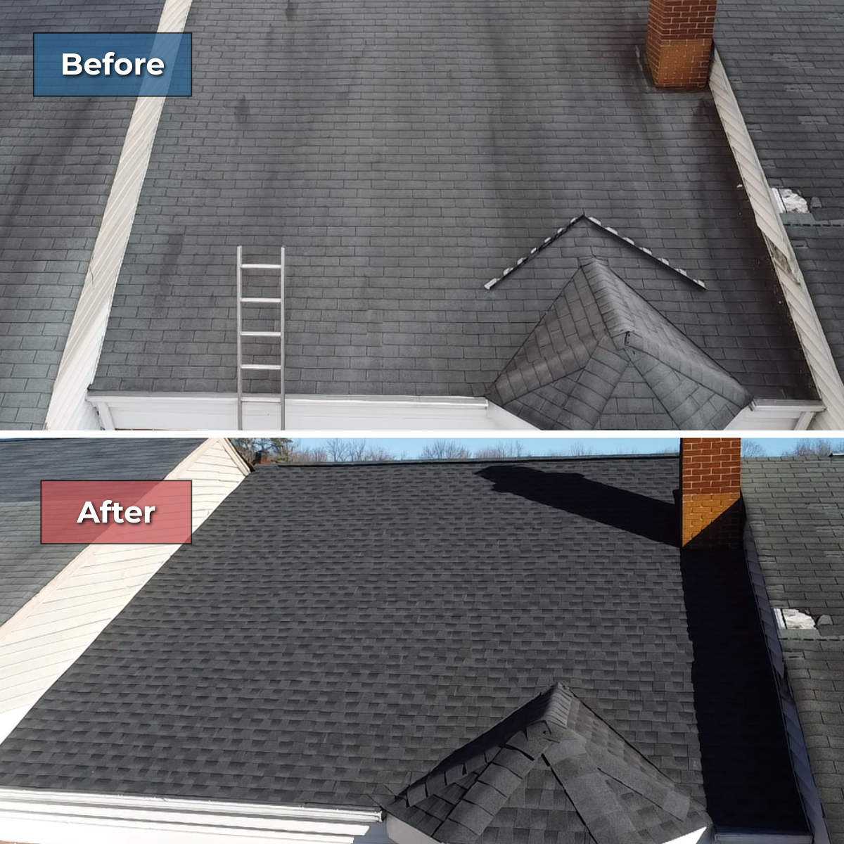 Residential Roof Replacement Asphalt Shingle GAF Roof Install in Columbia Maryland Howard County Skylights