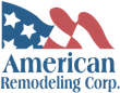 A logo for american remodeling corp. with an american flag