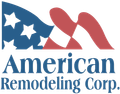 A logo for american remodeling corp. with an american flag