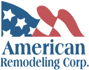 A logo for american remodeling corp. with an american flag