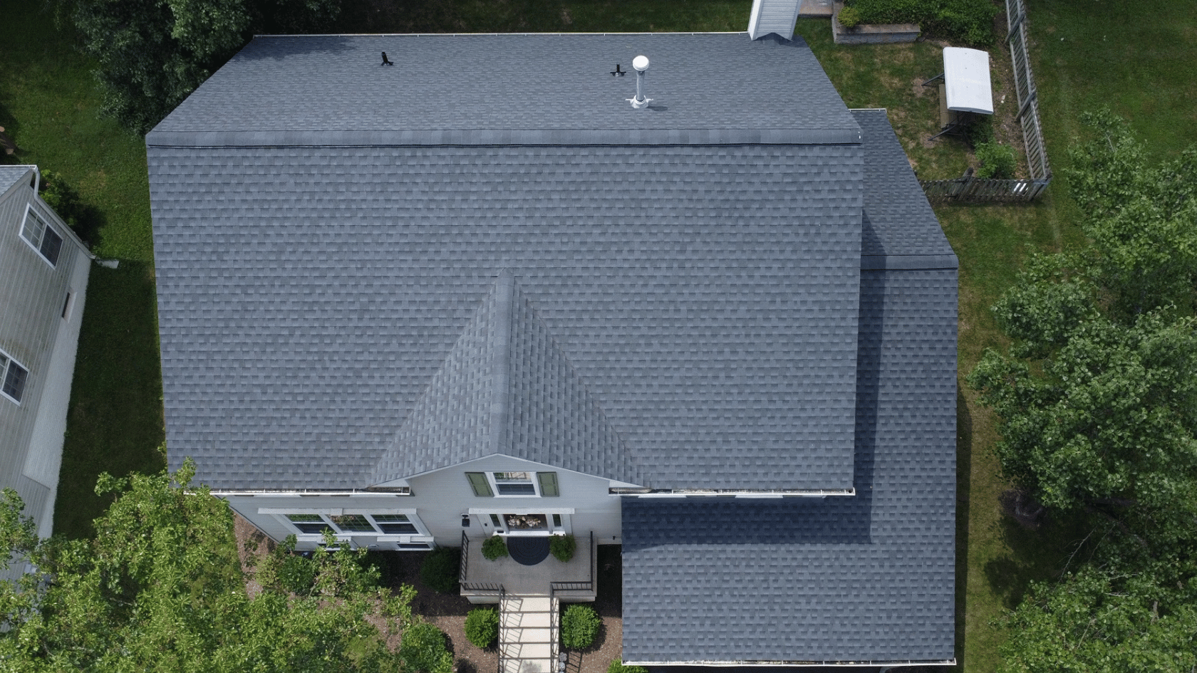 Residential Roof Replacement Asphalt Shingle GAF Roof Install in Columbia Maryland Howard County Drone Imagery