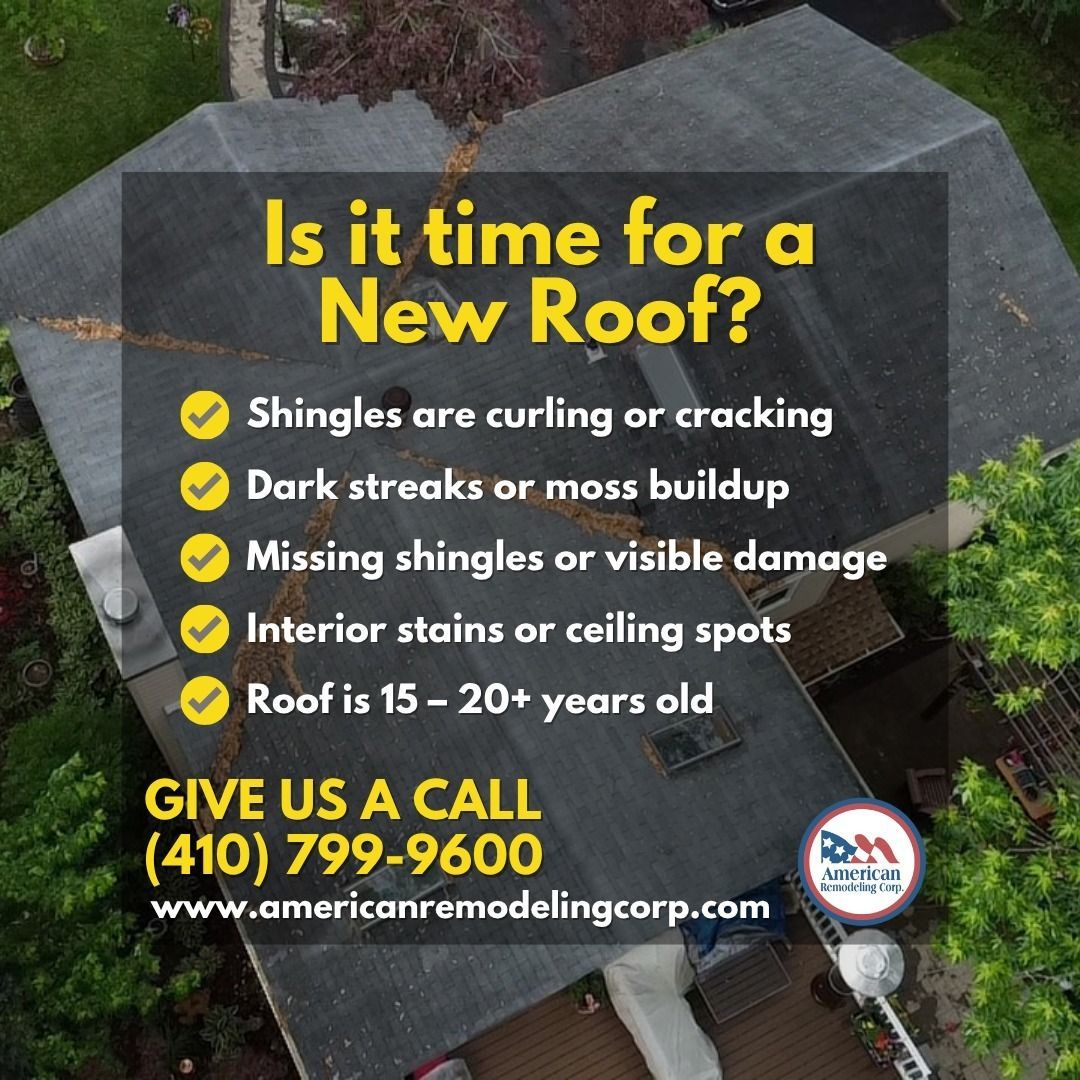 Social Media post from American Remodeling Corp. Old Roof Checklist Residential Roof Replacements in Maryland