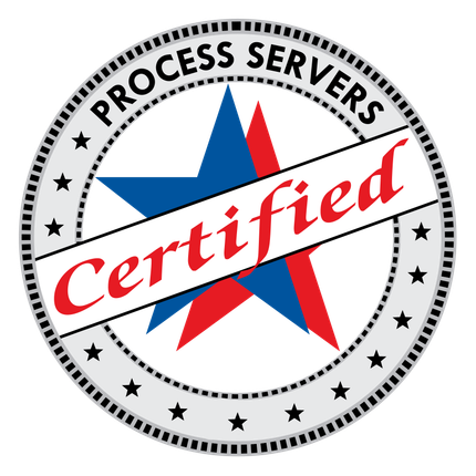 A certified process servers logo with a blue and red star