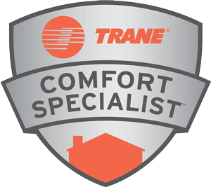 Trane Comfort Specialist shield logo in gray, orange, and black