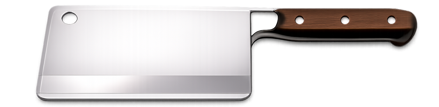 Meat cleaver with wooden handle.