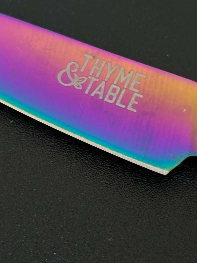 Rainbow-colored knife blade with 