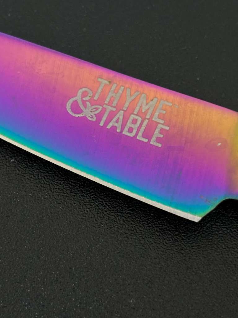 Rainbow-colored knife blade with 