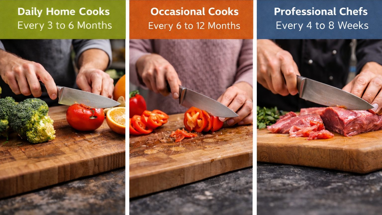 Comparison of knife sharpening frequencies