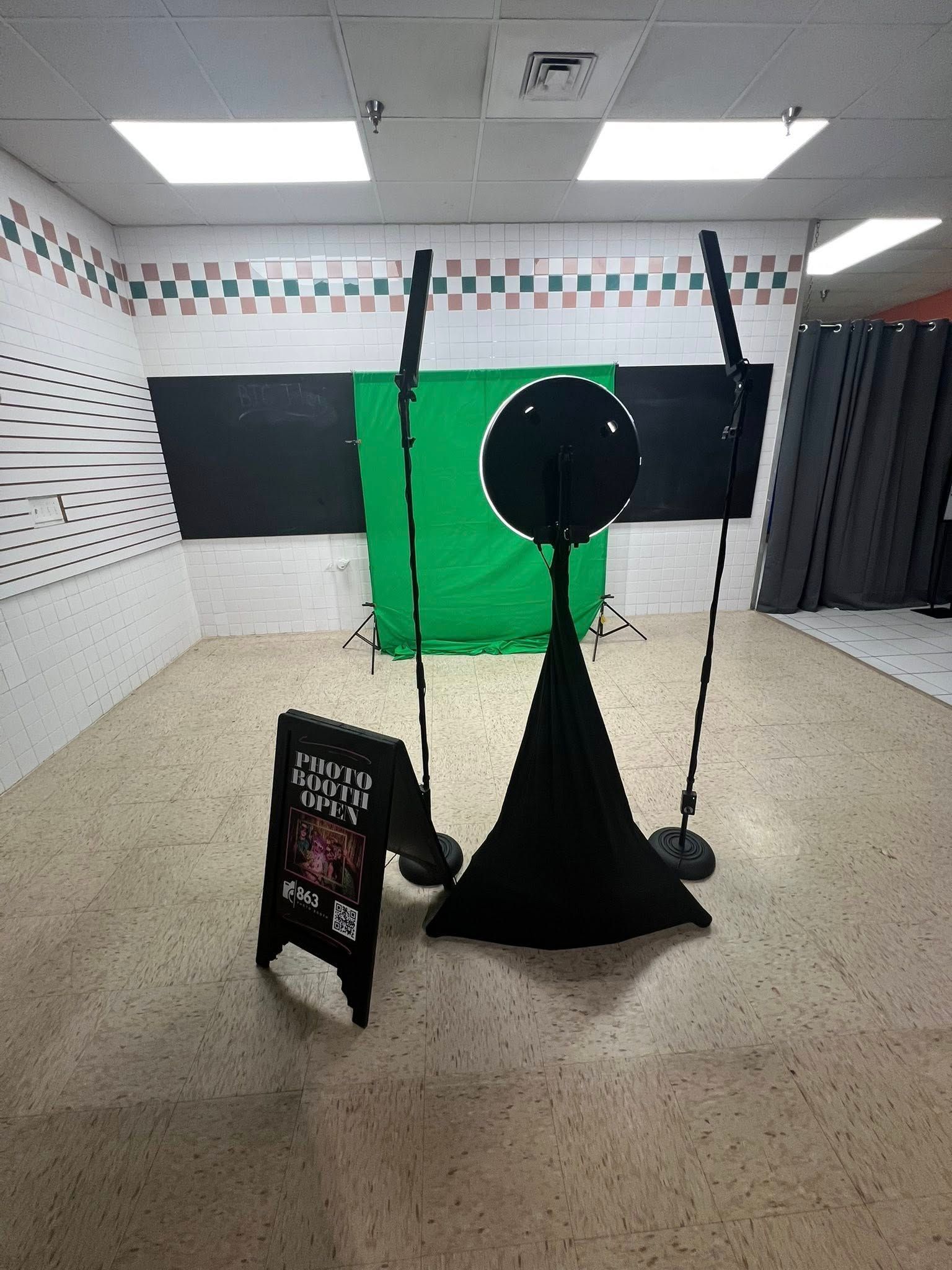 Modern digital photo booth with studio LED lighting.