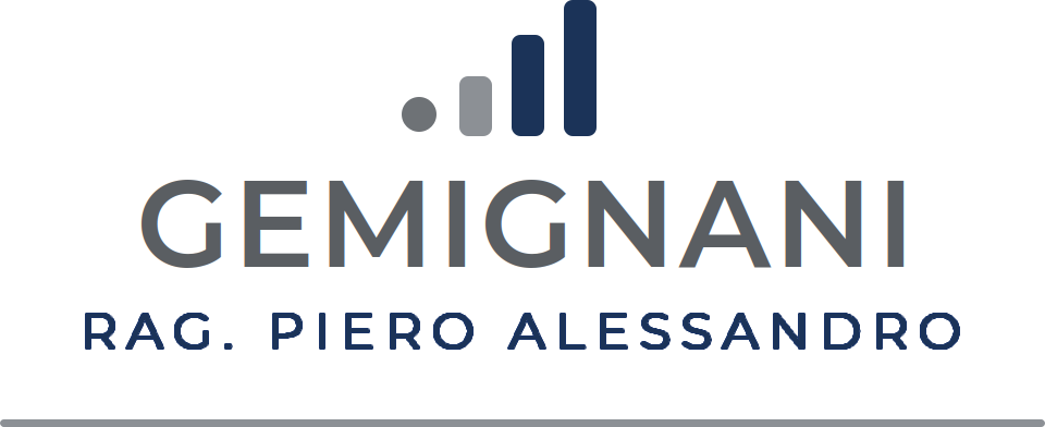 Logo GEMIGNANI con la scritta “Rag. Piero Alessandro” in grigio e blu scuro su sfondo bianco.