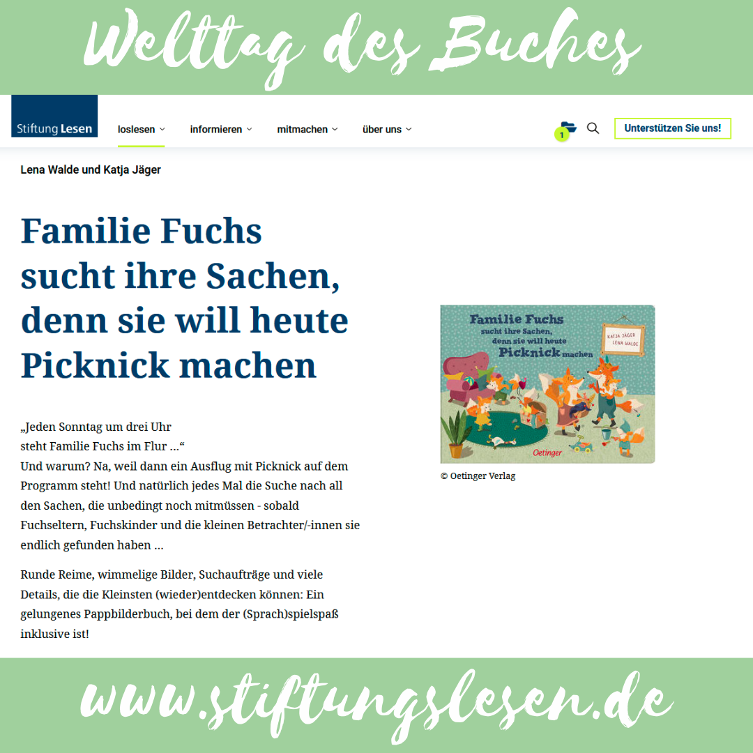 A website with a picture of a book called familie fuchs sucht ihre sachen