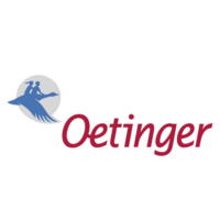 Ein Logo für Oetinger mit einem Vogel und zwei Menschen darauf