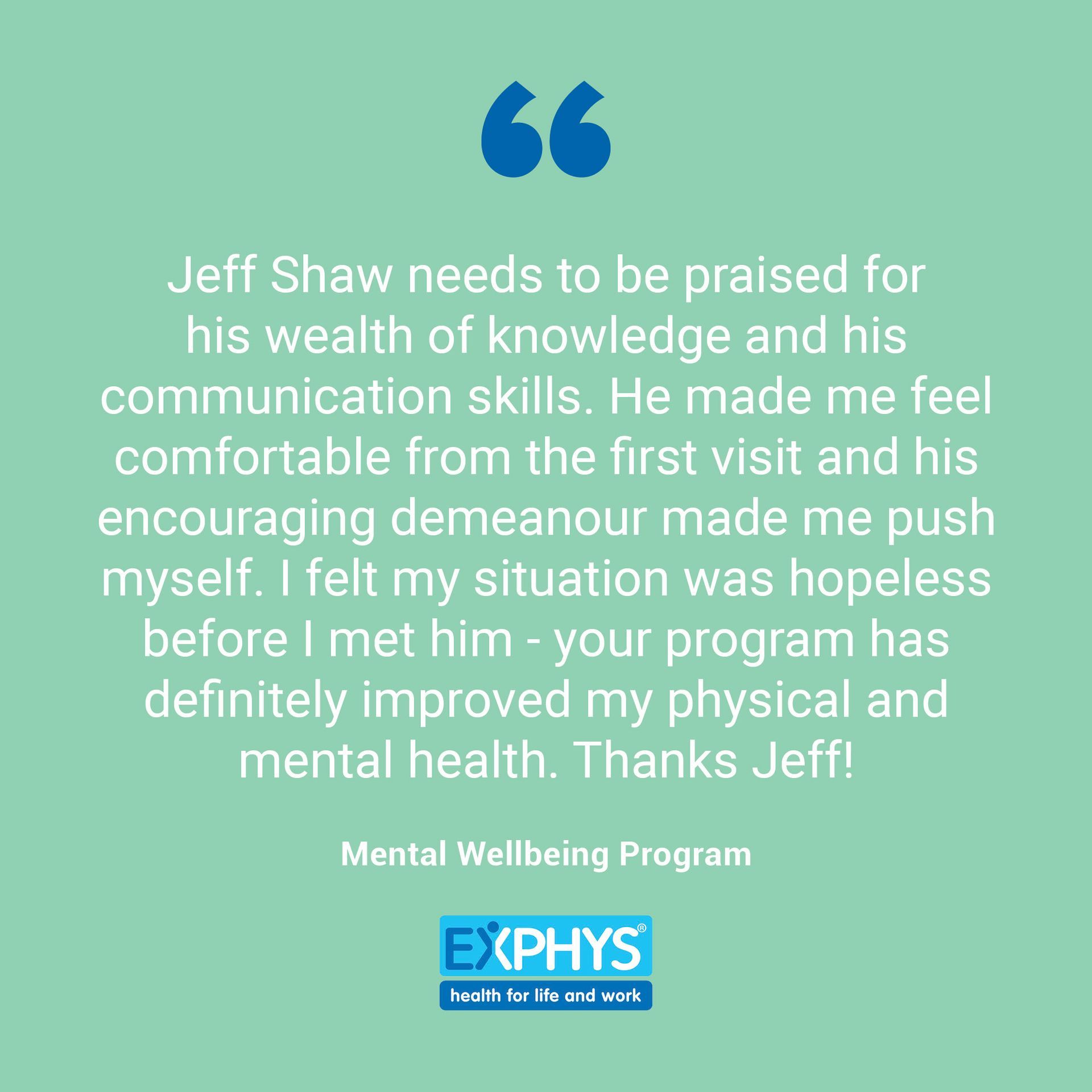 Testimonial - Mental Wellbeing Program