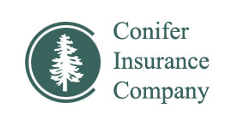 Conifer Insurance Company logo: green circle with pine tree silhouette and text