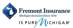 Fremont Insurance logo. Features a blue diamond with Michigan outline and text:
