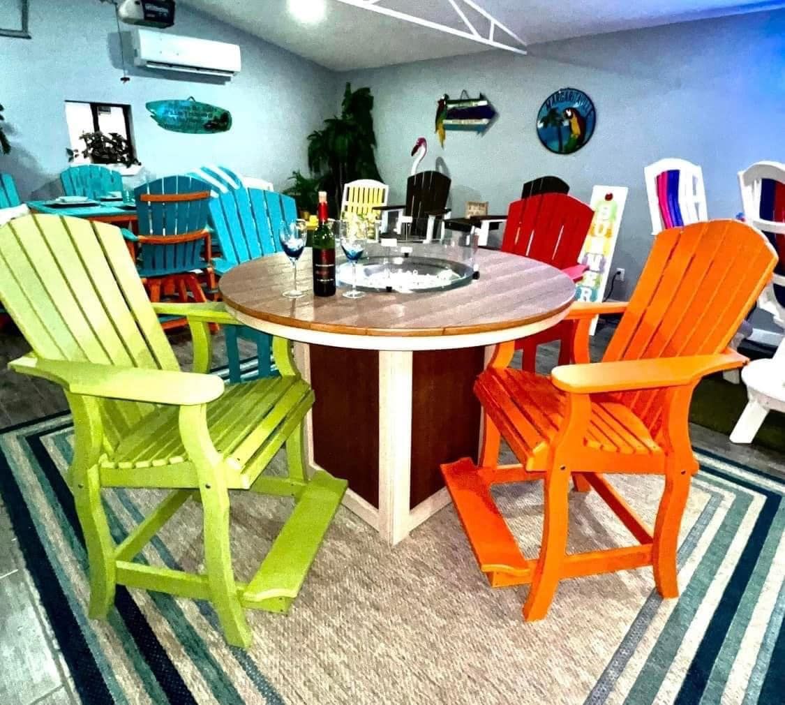 A room filled with colorful chairs and a table
