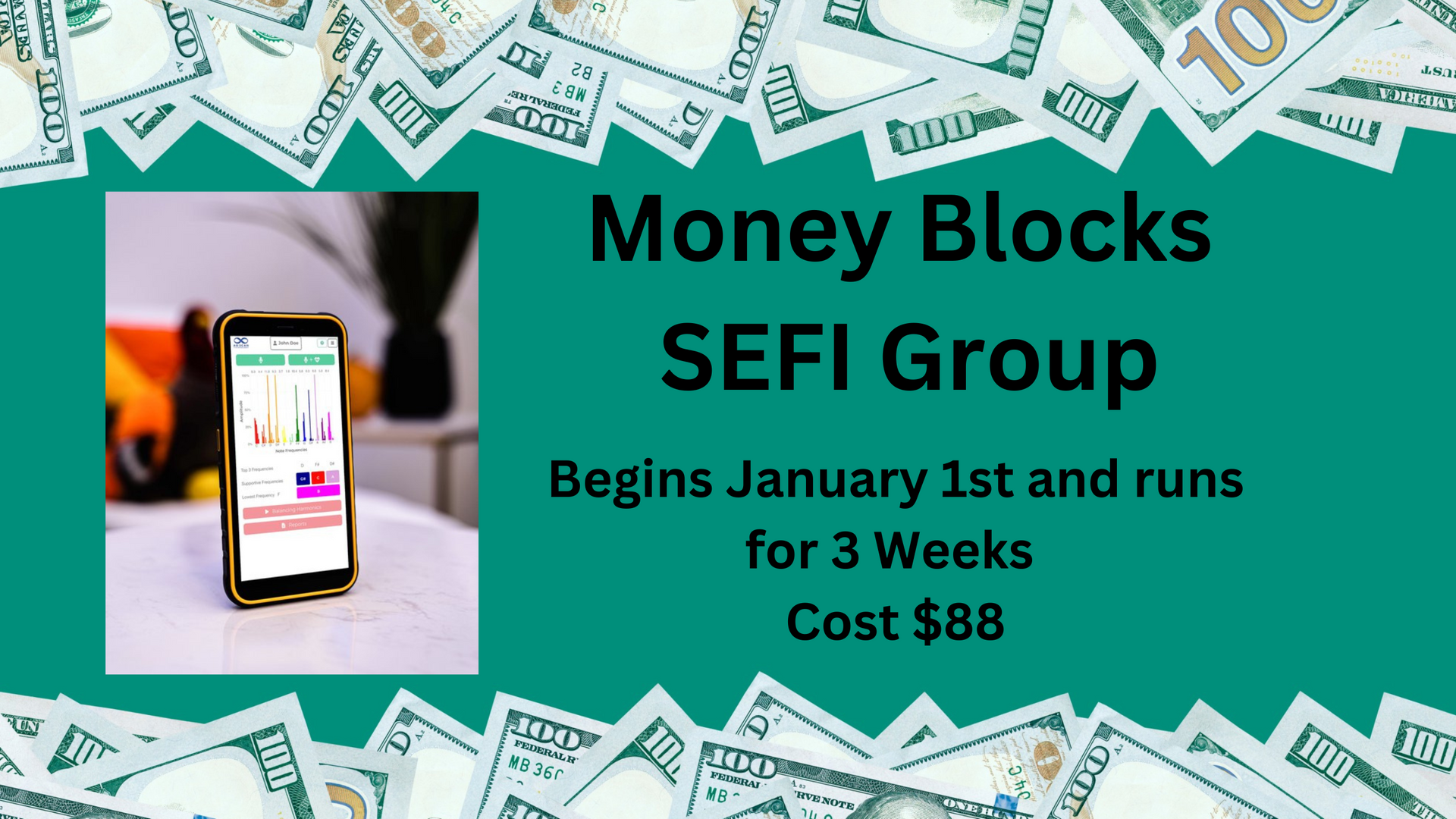 money blocks sefi group begins january 1st and runs for 3 weeks cost $ 88