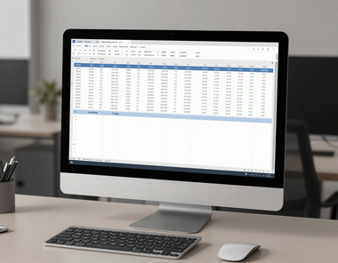 Professional reviewing financial records on a desktop monitor