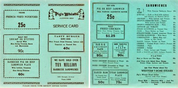 Pig'n whistle Service Card
