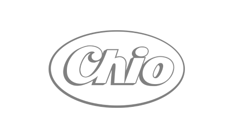 Ein schwarzweißes Logo für Chio auf weißem Hintergrund.
