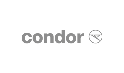 Ein schwarzweißes Logo für Condor auf weißem Hintergrund.