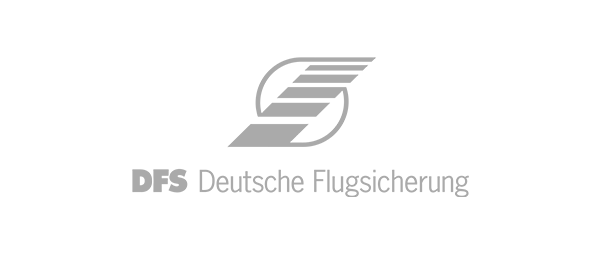A logo for dfs deutsche flugsicherung is shown in black and white.