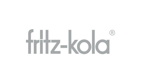 Ein schwarz-weißes Logo von Fritz-Kola auf weißem Hintergrund.