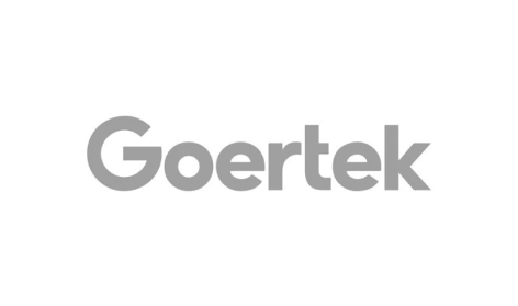 Das Goertek-Logo ist grau und weiß auf weißem Hintergrund.