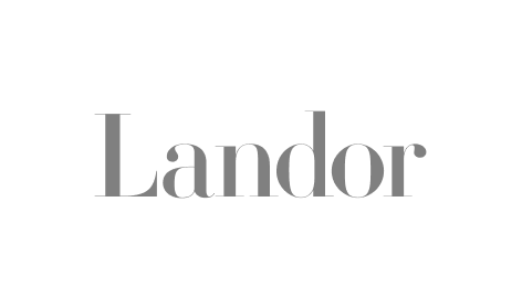 Ein schwarzweißes Logo für Landor auf weißem Hintergrund.