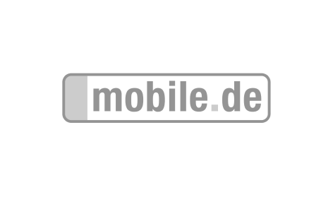 Ein schwarzweißes Logo für mobile.de auf weißem Hintergrund.