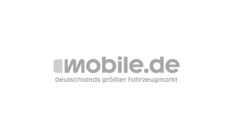 Ein schwarzweißes Logo für mobile.de auf weißem Hintergrund.