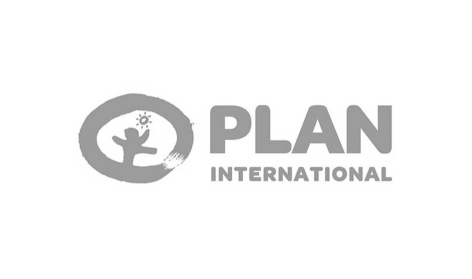 Ein schwarz-weißes Logo für Plan International.