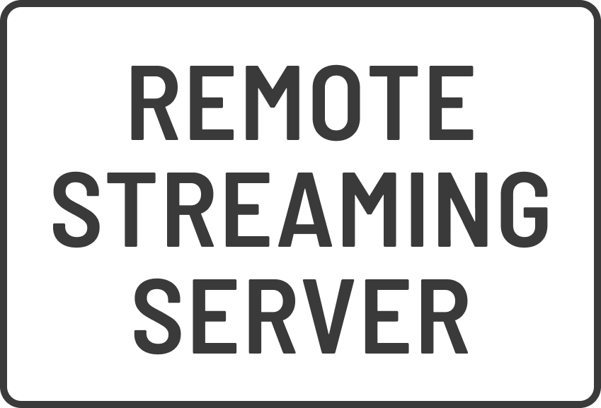 Ein Schild mit der Aufschrift „Remote-Streaming-Server“ auf weißem Hintergrund.