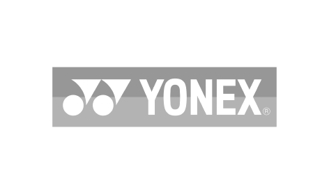 Ein schwarzweißes Yonex-Logo auf weißem Hintergrund.