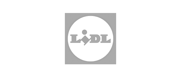 Ein Schwarzweißbild eines Lidl-Logos auf weißem Hintergrund.