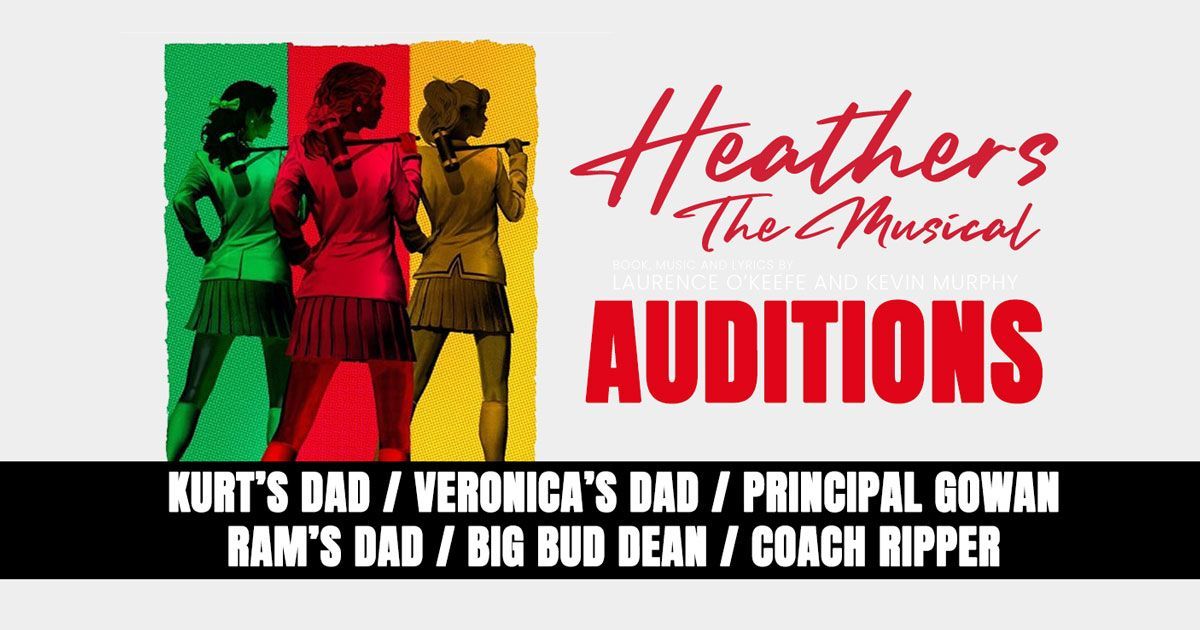 A poster for Heathers the Musical shows a group of women standing next to each other.