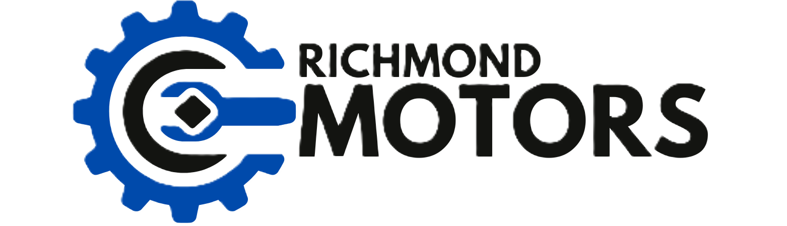 Logo for Richmond Motors, a car repair and sales company, featuring a blue gear around a circular design.
