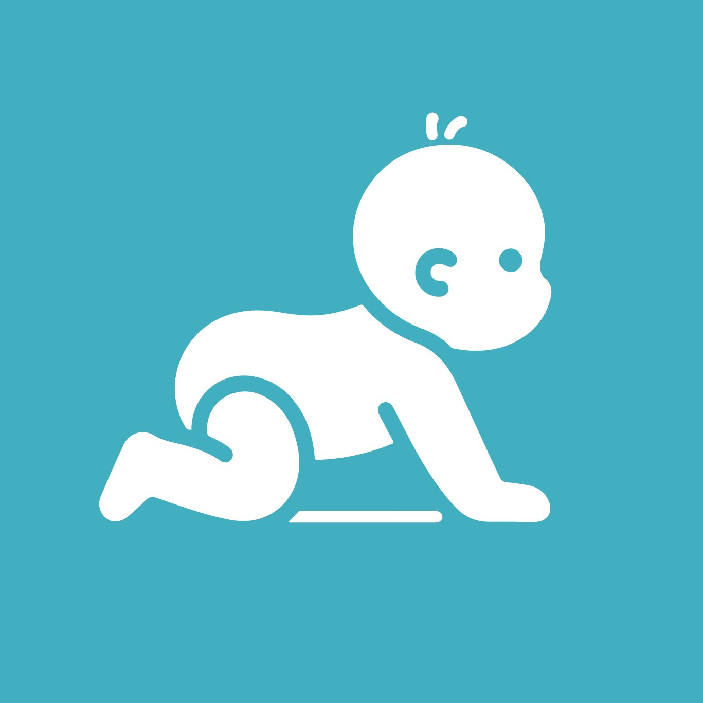 A baby is crawling on its knees on a blue background.