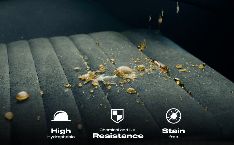 A person wearing black gloves is holding a bottle of glass shield.