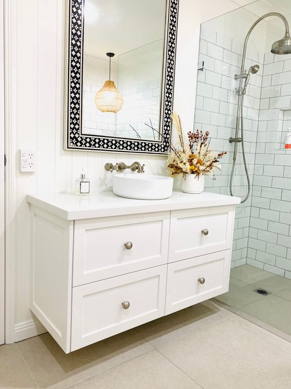 Vanity With Flower Design — Keppel Kitchens in Yeppoon, QLD