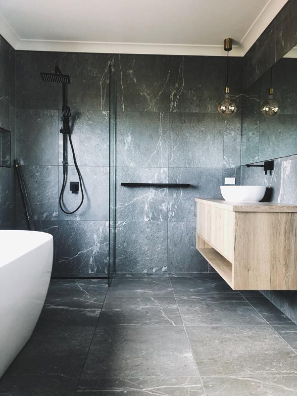 Dark Theme Bathroom — Keppel Kitchens in Yeppoon, QLD