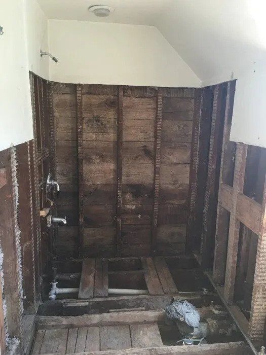 newly removed bathroom wall
