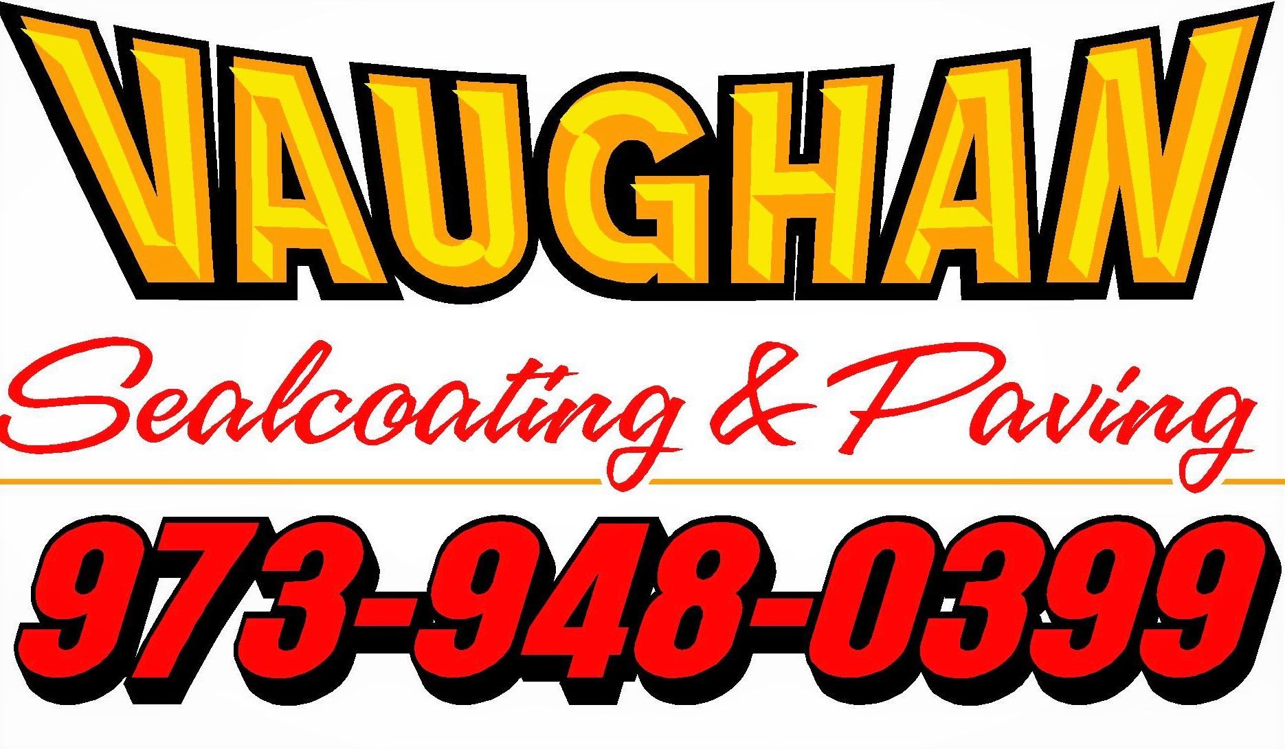 Company logo for Vaughan Sealcoating & Paving featuring the phone number 973-948-0399 in red text.