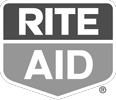 A black and white Rite Aid logo featuring the company name in a stacked, shield-shaped design.