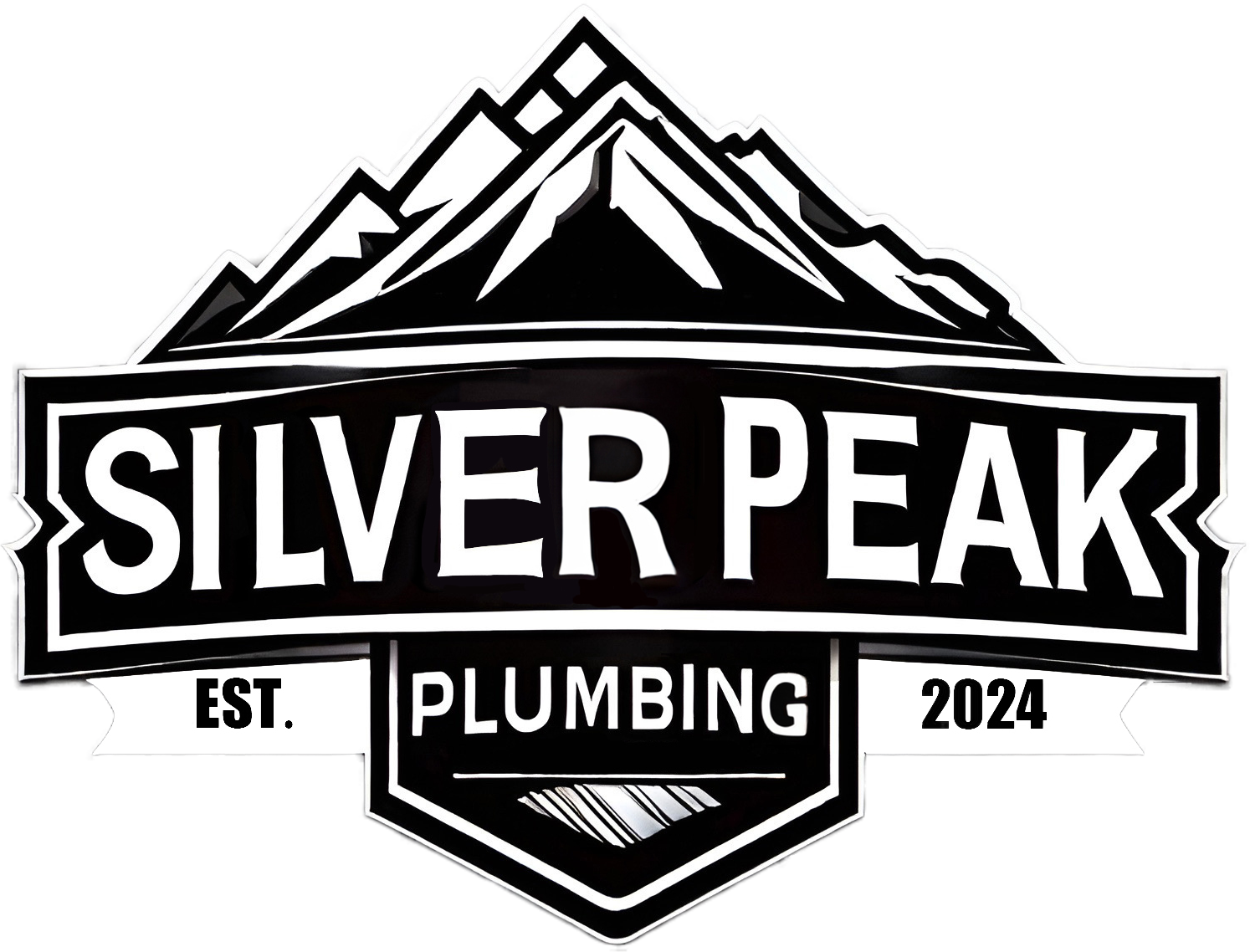 Logo for Silver Peak Plumbing, black and white with mountain graphic and company name.