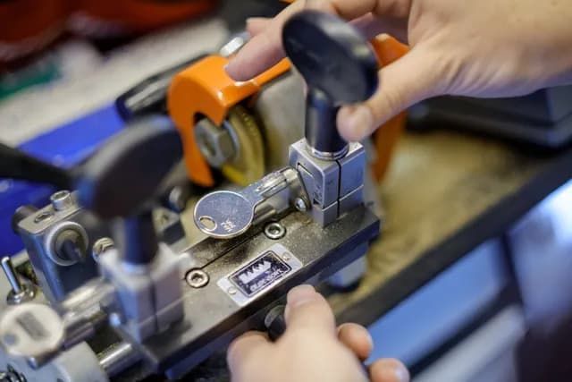 A person is using a machine to cut a key — East Coast Locksmiths in Kew, NSW