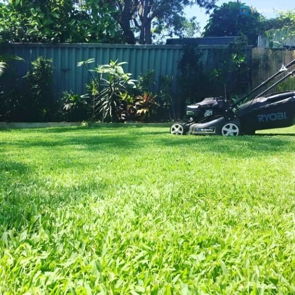 A Lawn Mower is Sitting on Top of a Lush Green Lawn — Superior Turf in Oak Flats, NSW