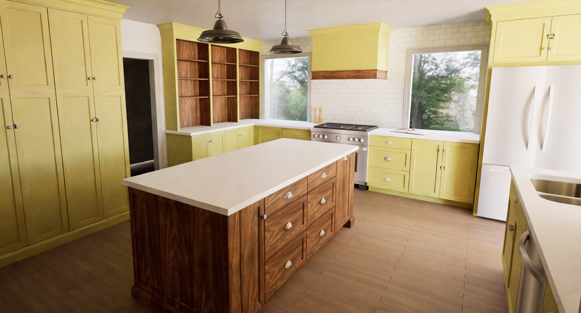 A kitchen cabinet is being built with wooden drawers.